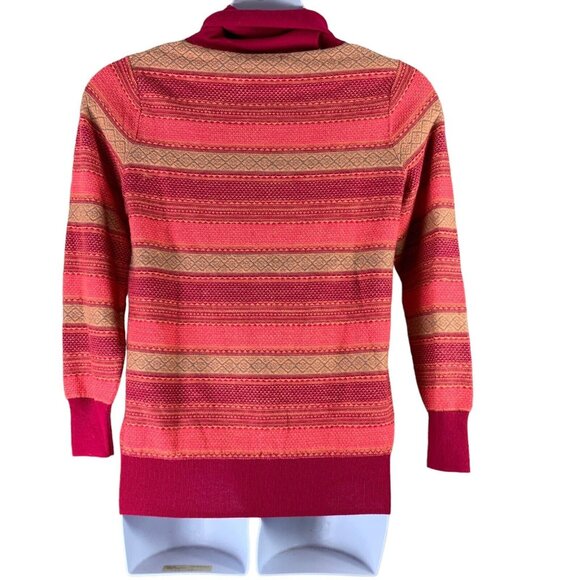 Cabelas Size Large Sweater Wool Blend Cowl Neck Pullover Pink Red Striped - Picture 2 of 5